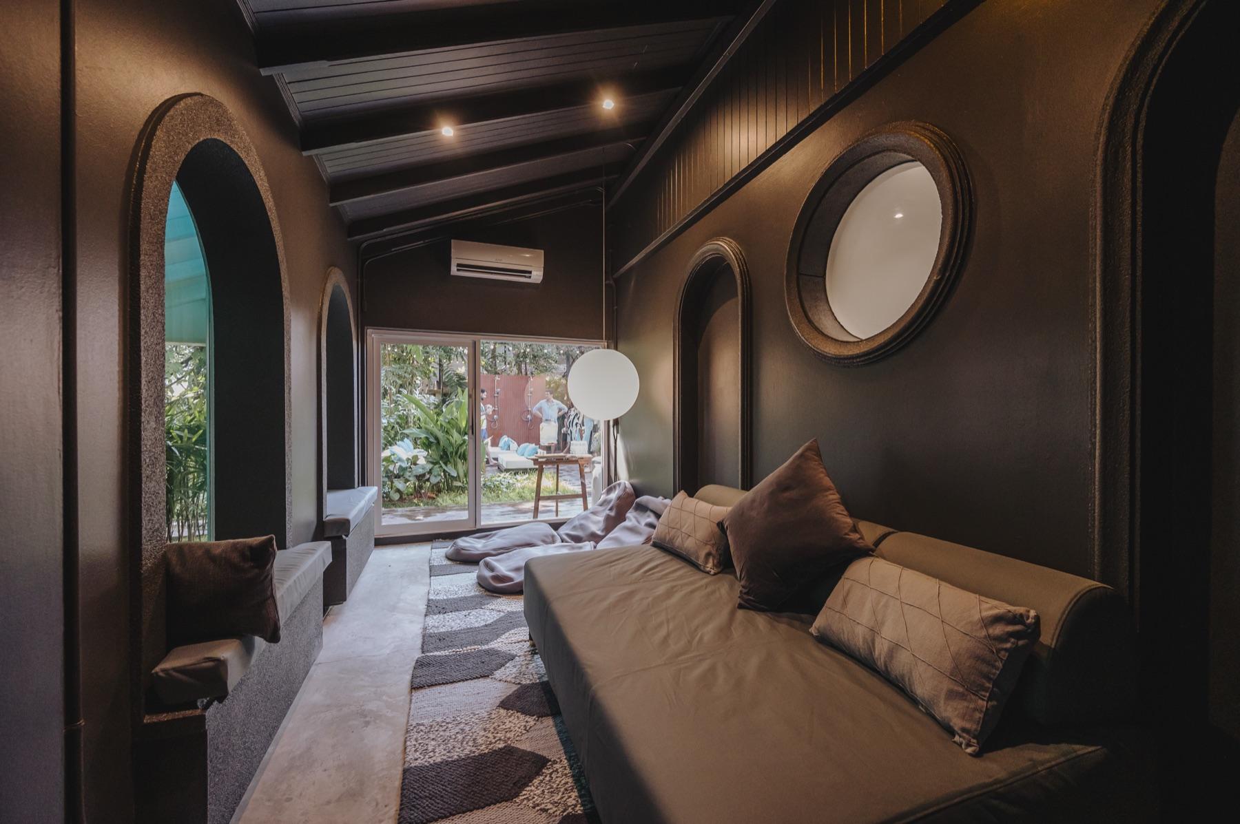 Sofas and soft seating inside the air-conditioned relaxation room