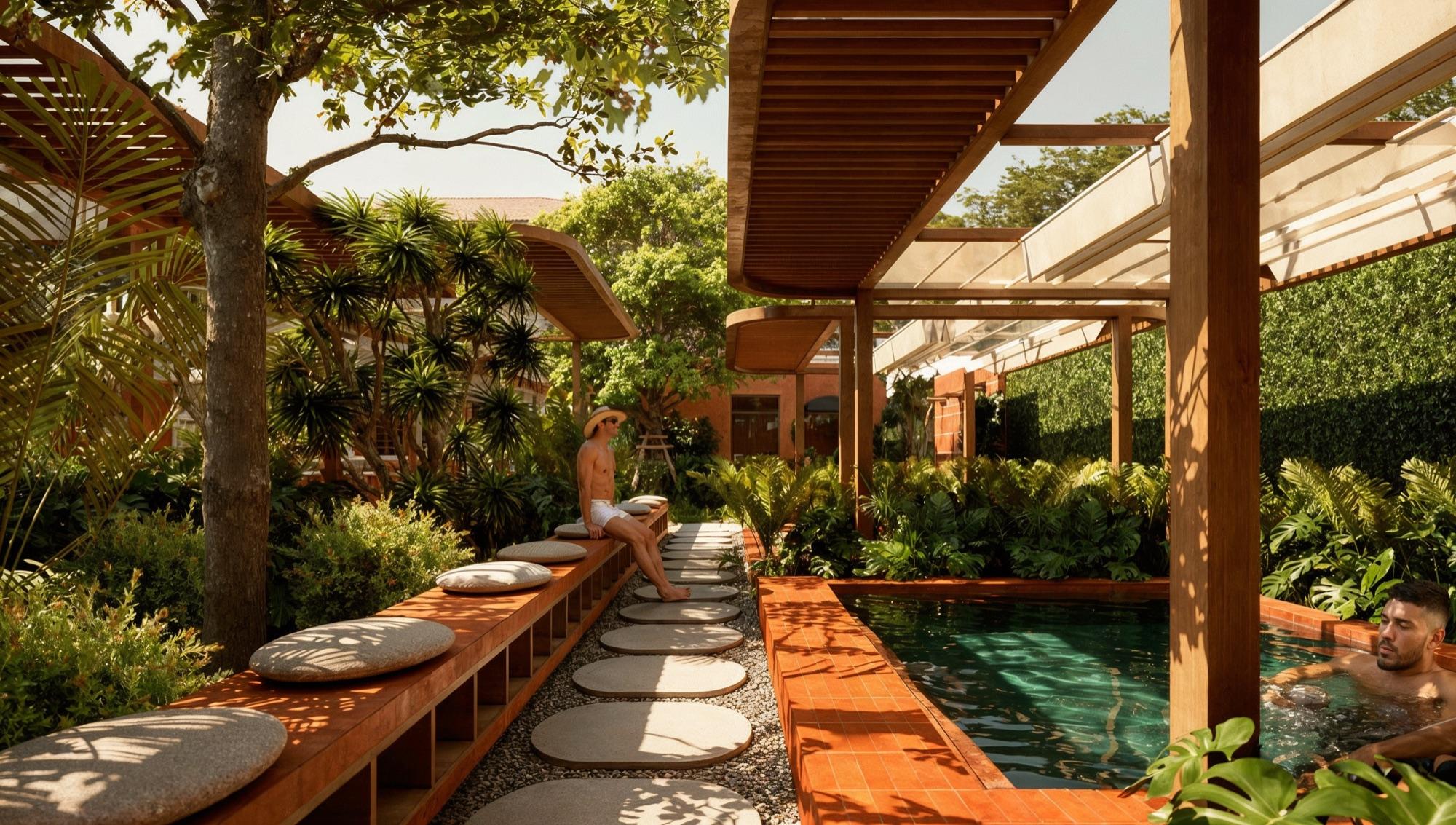 Architectural visualisation of a garden pool at Dip Ekkamai